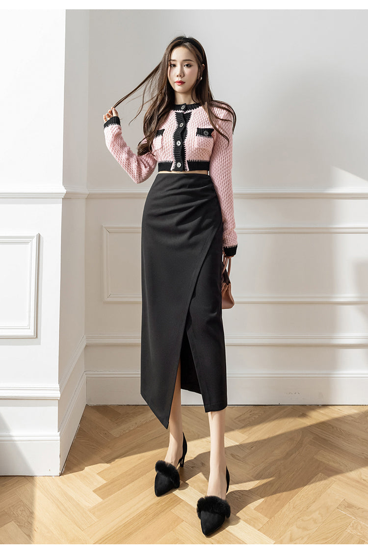 Elegant Woolen Long Skirt Women New High Waist Split Pencil Skirts Autumn Korean Solid Color Office Lady Slim Bag Hip Skirt T914