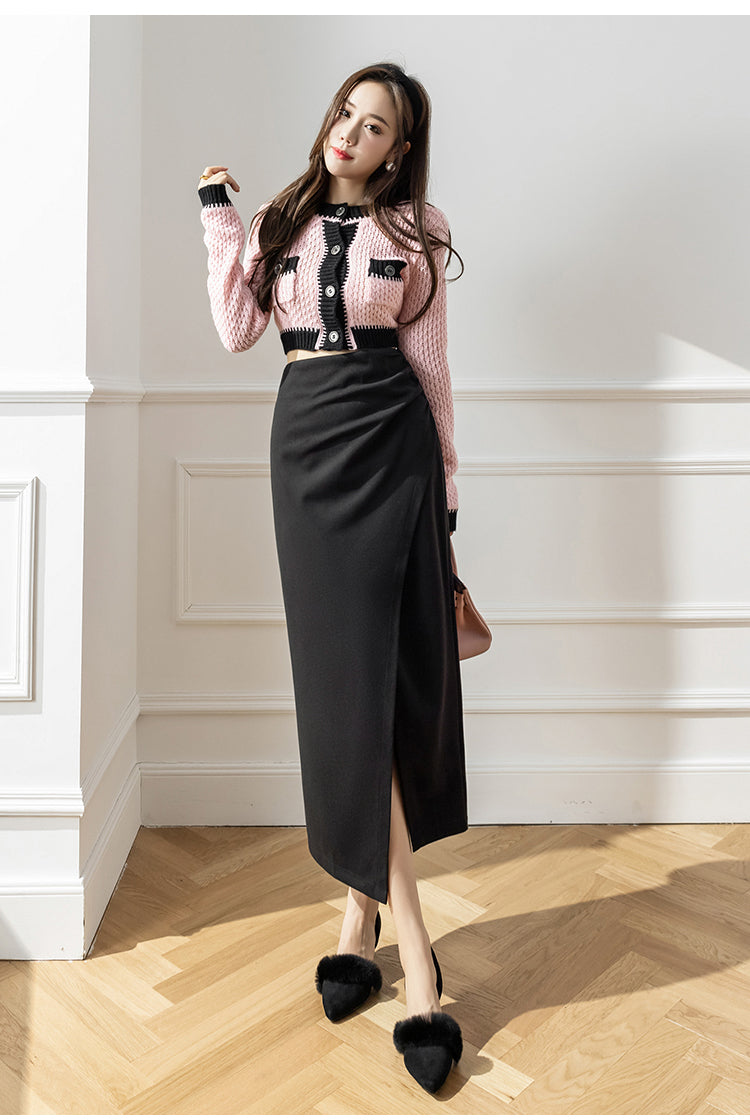 Elegant Woolen Long Skirt Women New High Waist Split Pencil Skirts Autumn Korean Solid Color Office Lady Slim Bag Hip Skirt T914