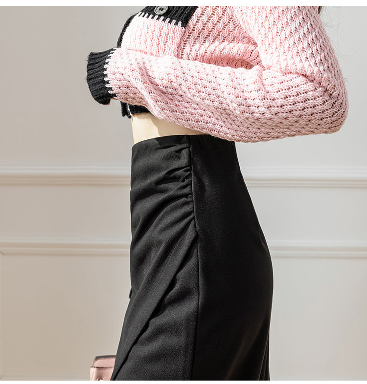 Elegant Woolen Long Skirt Women New High Waist Split Pencil Skirts Autumn Korean Solid Color Office Lady Slim Bag Hip Skirt T914