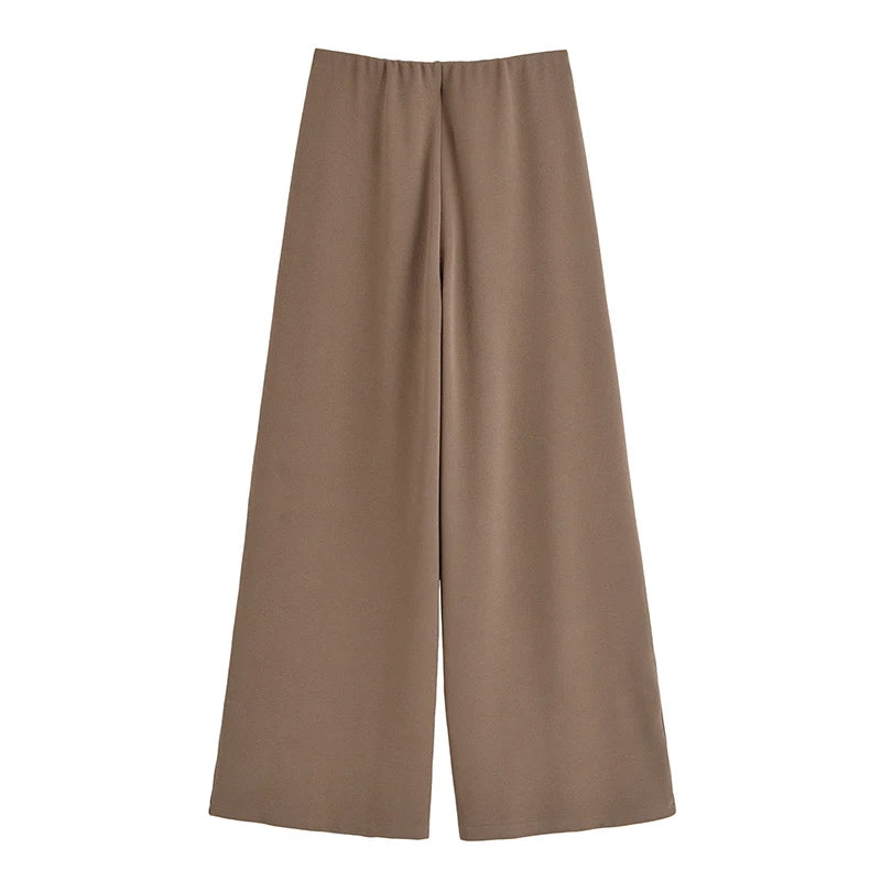 TRAF Simple Style Wide Leg Pants 2 Pieces Sets For Women Ruched Pin Vest Top Trousers Women's Suit 2025 New Casual Woman Outfits