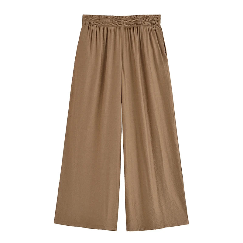 Willshela Women Fashion 2 Piece Set Solid Front Zipper Shirts & Vintage High Elastic Waist Trousers Feamle Chic Lady Pants Sets