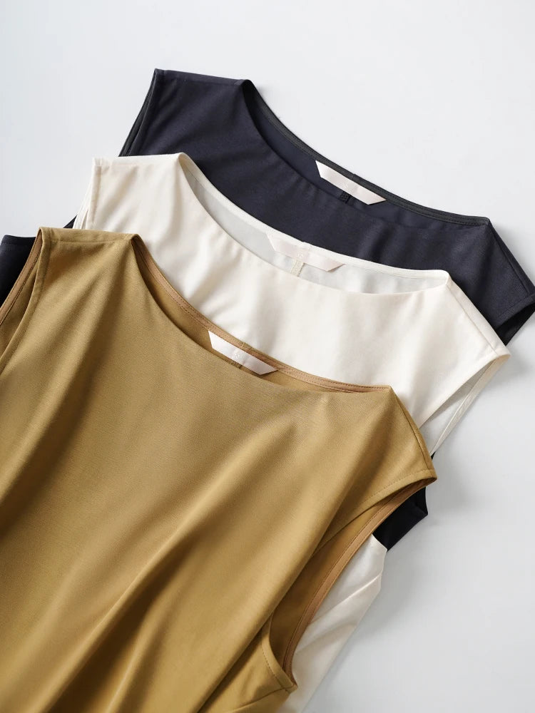 Ele Pm Silk No-Sve Top Women's Regular Fit Summer Faion Twist Knot Design Slimming Garment