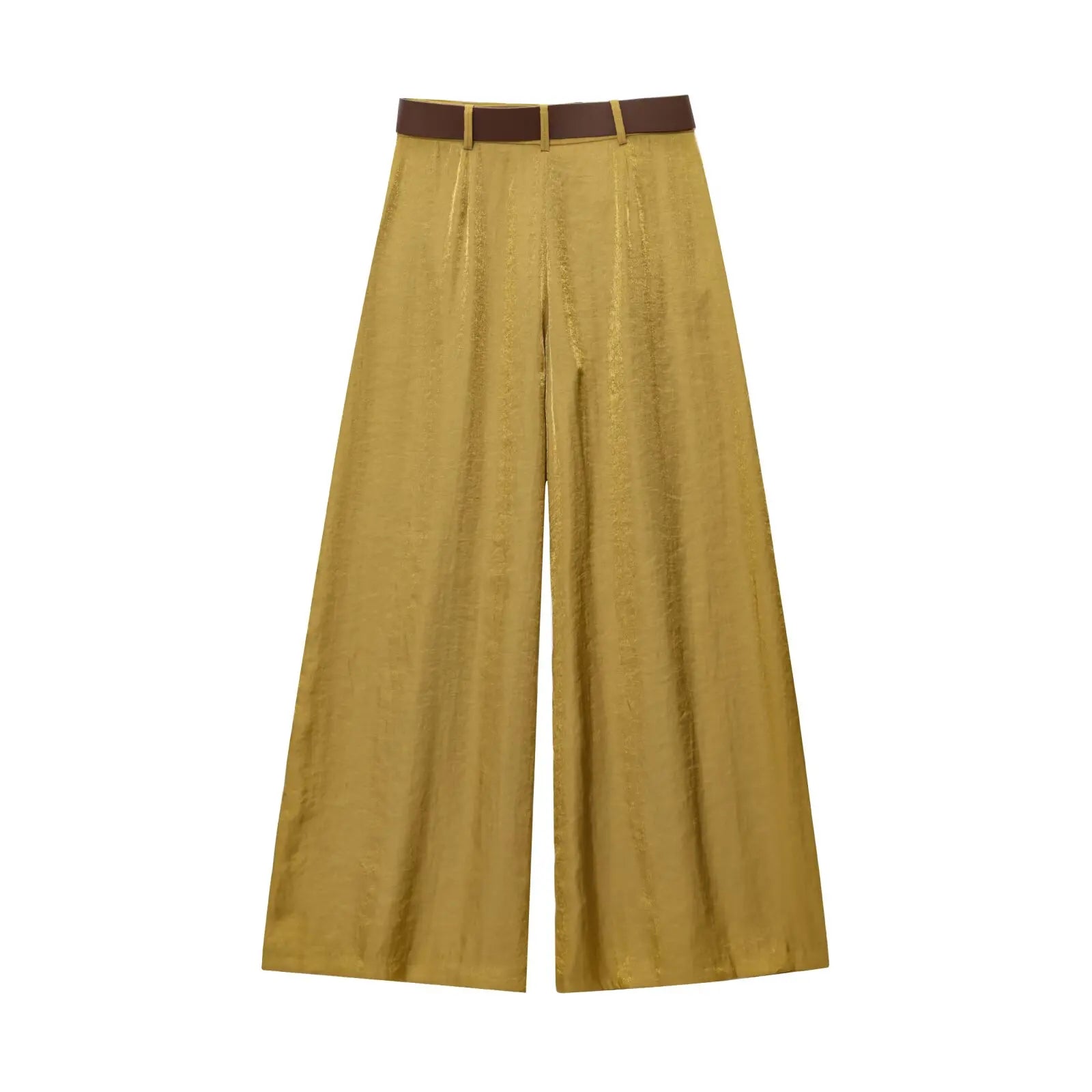 PB&ZA2025 Summer New Women's Solid Color Temperament Matching Belt Satin Textured Wide Leg Casual Pants