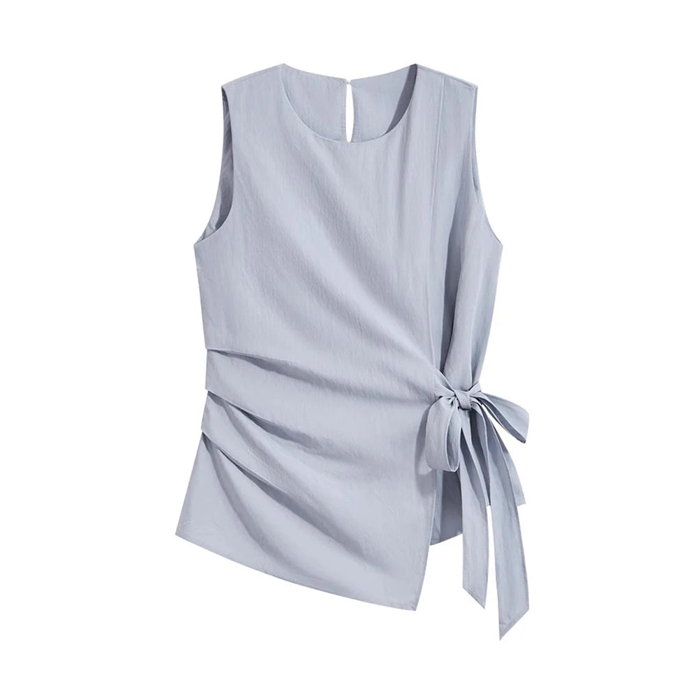 Ele Casual Svel irt Women's Faionable Design Sensation Summer 2025 New Sle Indigo Color Irregular Hem Top