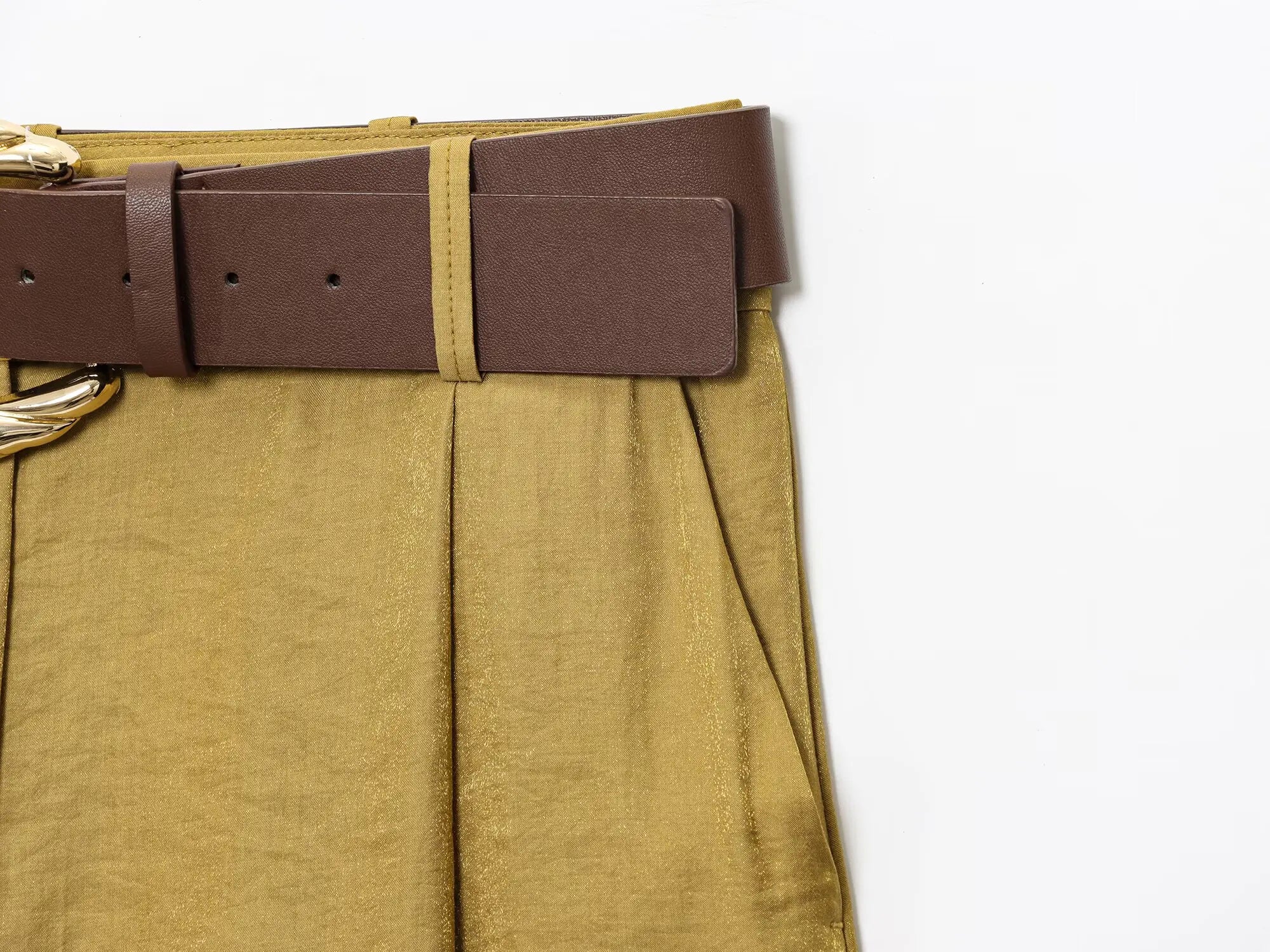 PB&ZA2025 Summer New Women's Solid Color Temperament Matching Belt Satin Textured Wide Leg Casual Pants