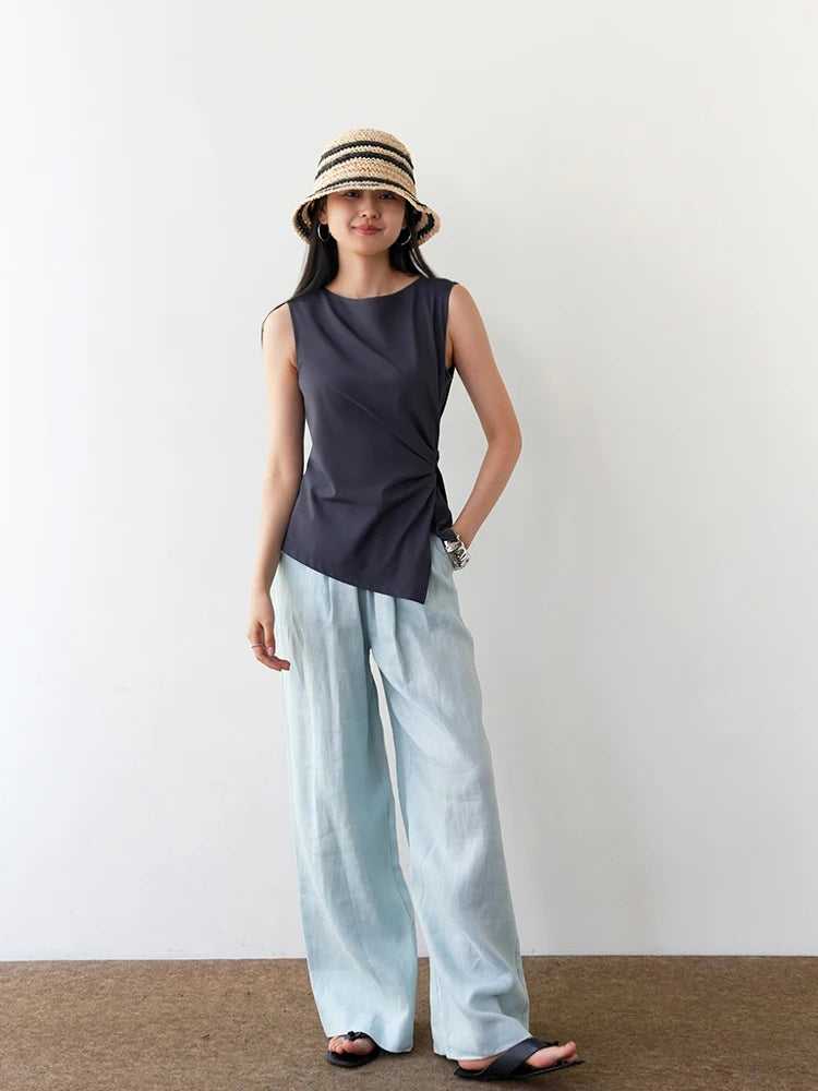 Ele Pm Silk No-Sve Top Women's Regular Fit Summer Faion Twist Knot Design Slimming Garment