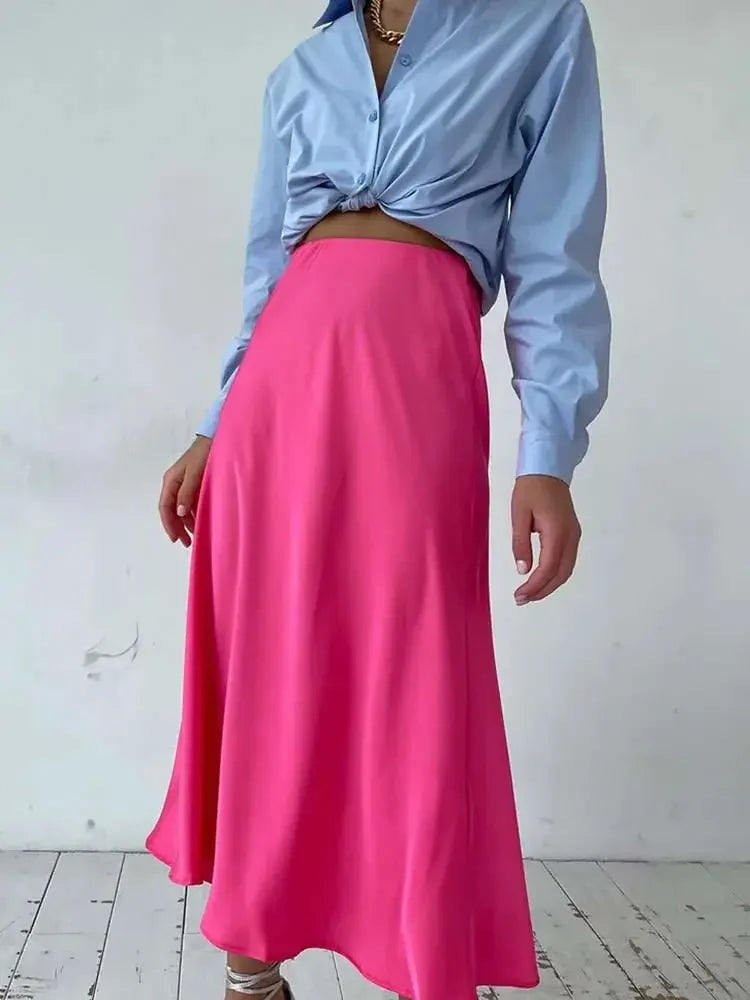High-Waisted Satin A-Line Skirt - Elegant Spring/Summer 2025