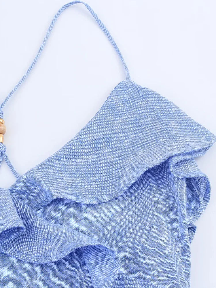 TRAF European and American style summer new fashion trend women's wear design sense linen blended layered suspender dress