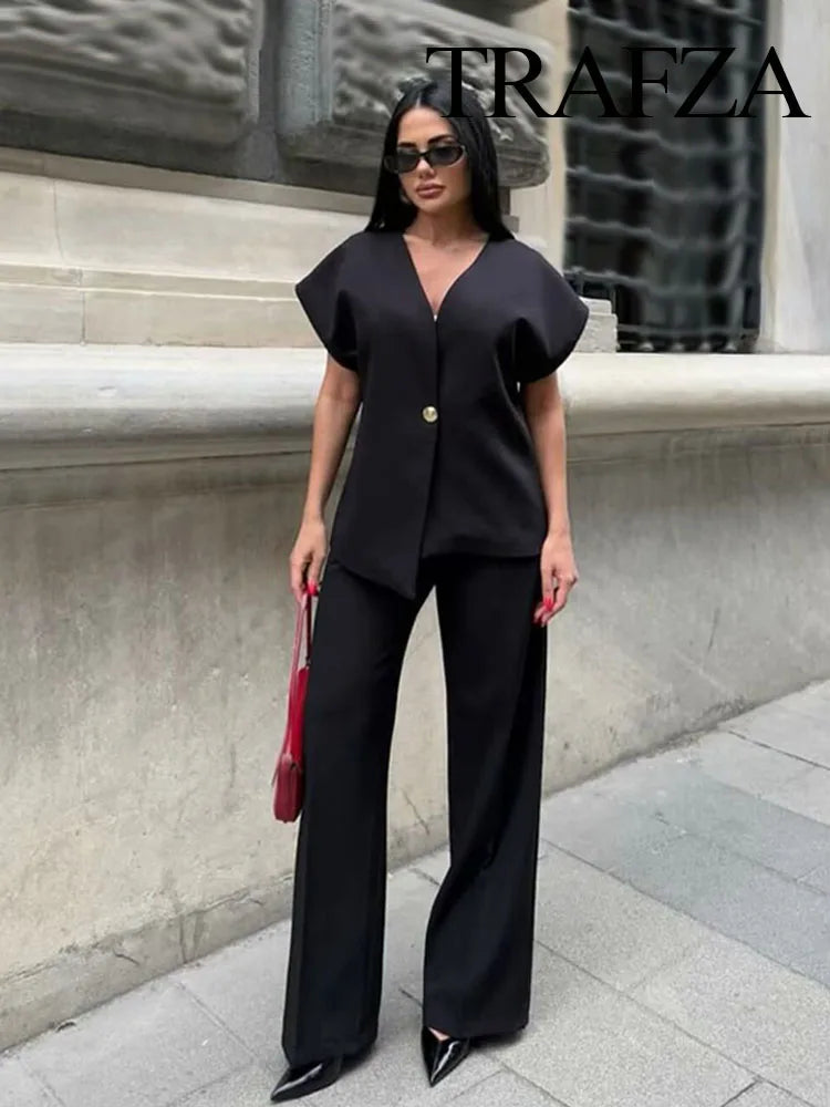 Chic V-Neck Vest &amp; Pant Set - Summer 2025 Glam