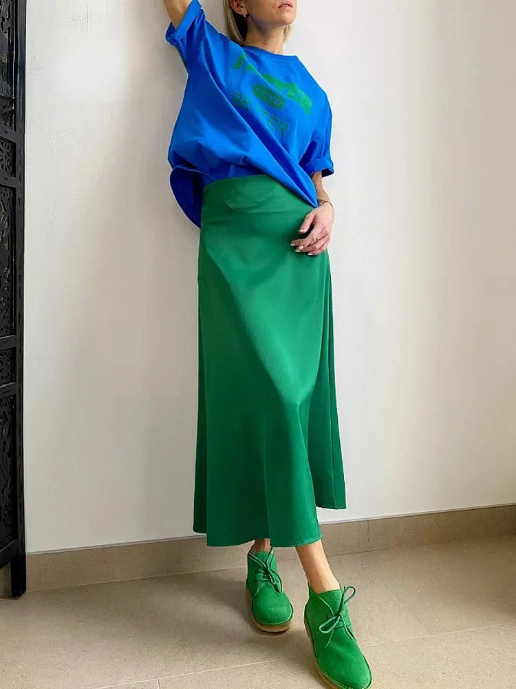 High-Waisted Satin A-Line Skirt - Elegant Spring/Summer 2025