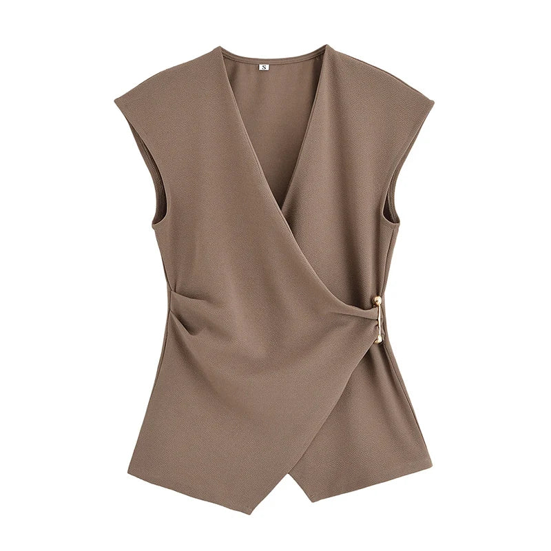TRAF Simple Style Wide Leg Pants 2 Pieces Sets For Women Ruched Pin Vest Top Trousers Women's Suit 2025 New Casual Woman Outfits