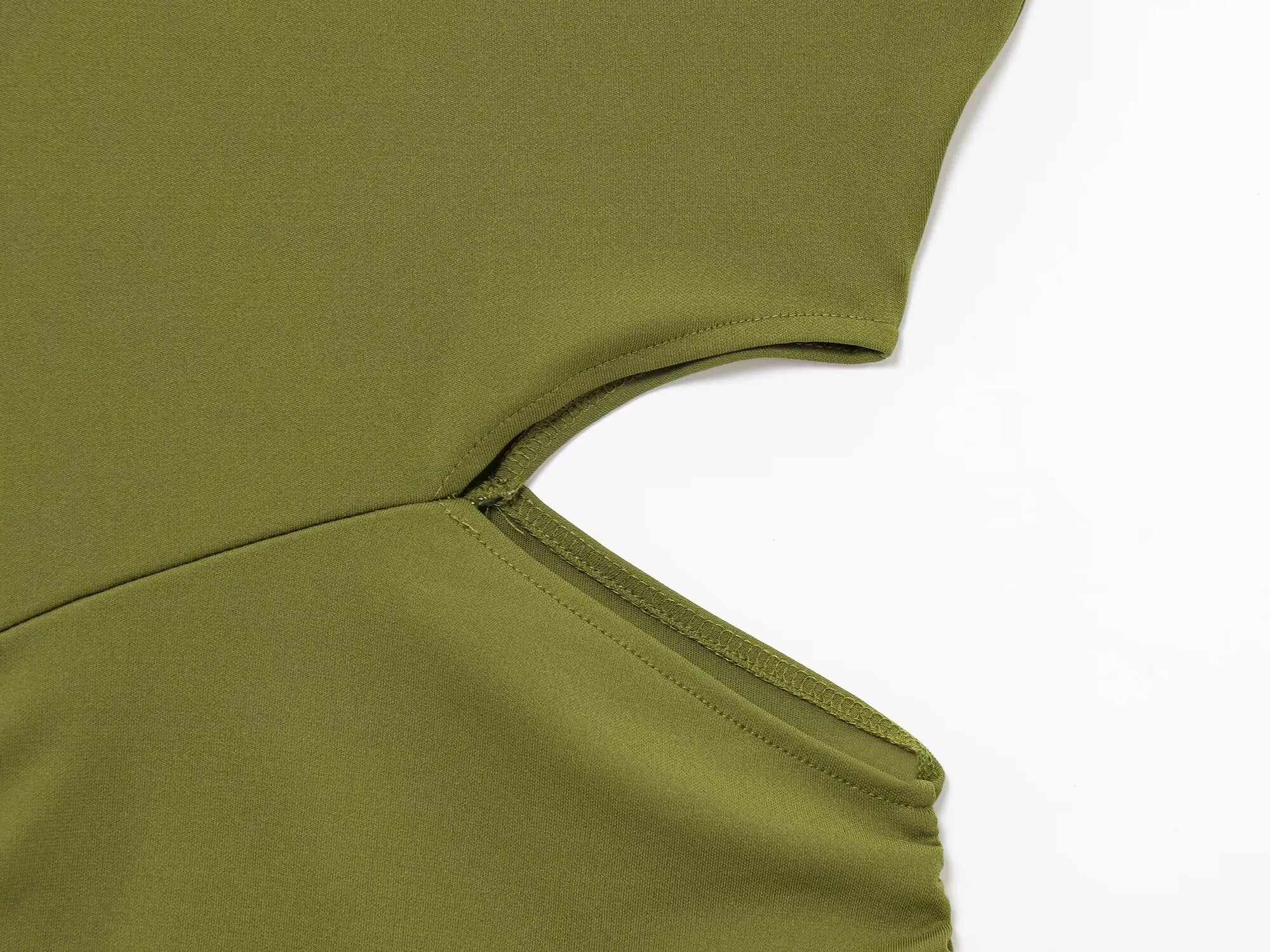 TRAFZA Female Summer Holiday Style Long Dress Green O-Neck Single-Shoulder Sleeve Hollow Out Waist Women's New Fashion Dresses