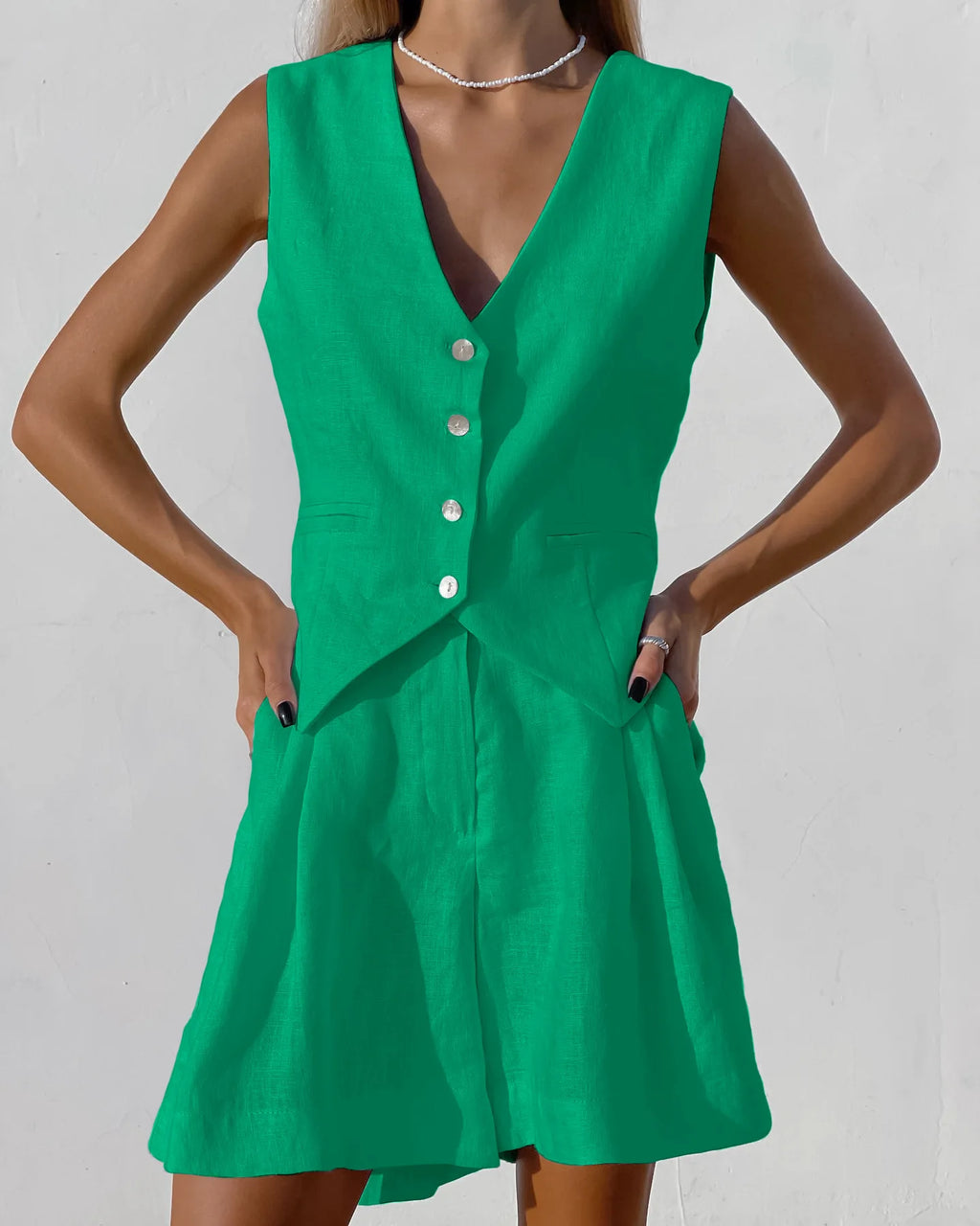 2025 Design Cotton Linen Suit Vest Suit Women's Summer Casual Sleeveless Vest Shorts Two-piece Set костюм женский летний