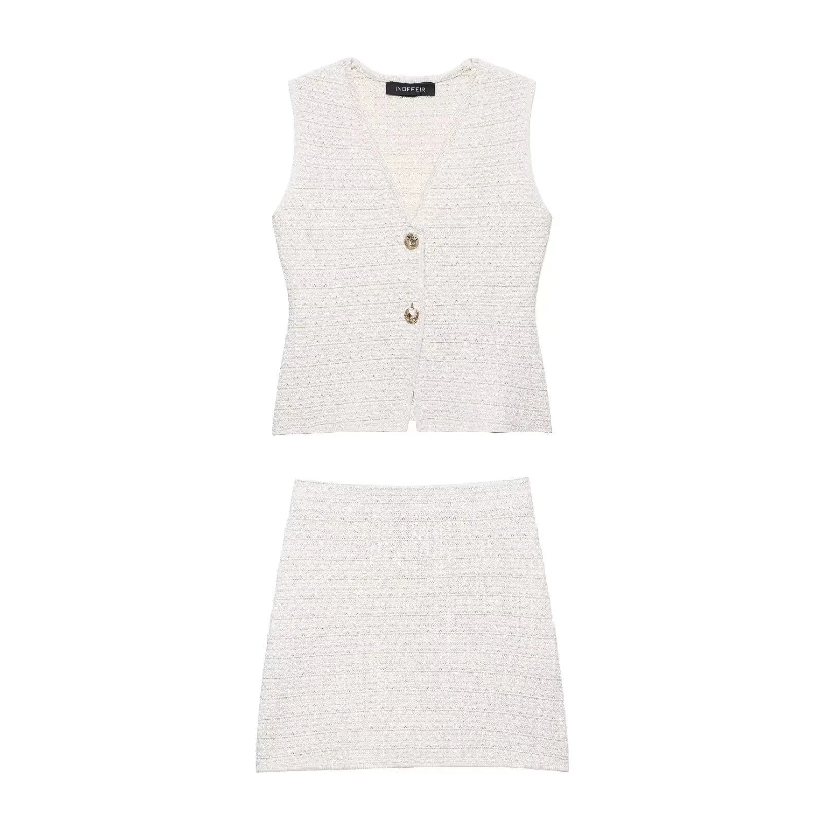 TRAFZA Women's Casual Slim Sets Solid Sleeveless Single-Breasted Vest Top+High Waist Mini Skirt Female Fashion Skirt Suit