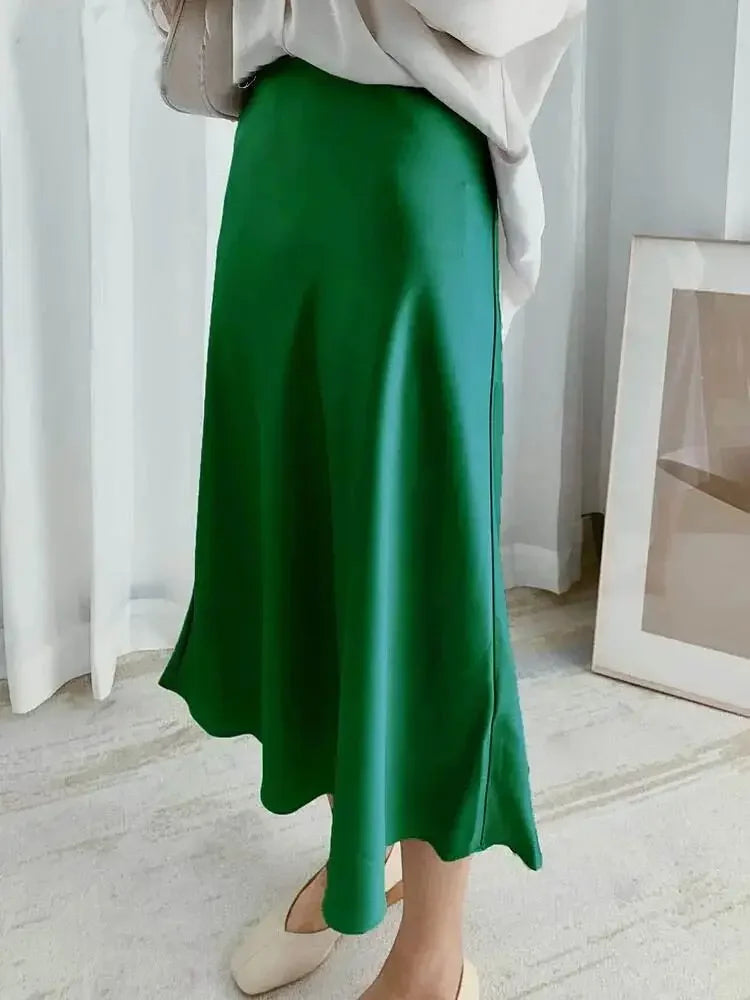 High-Waisted Satin A-Line Skirt - Elegant Spring/Summer 2025