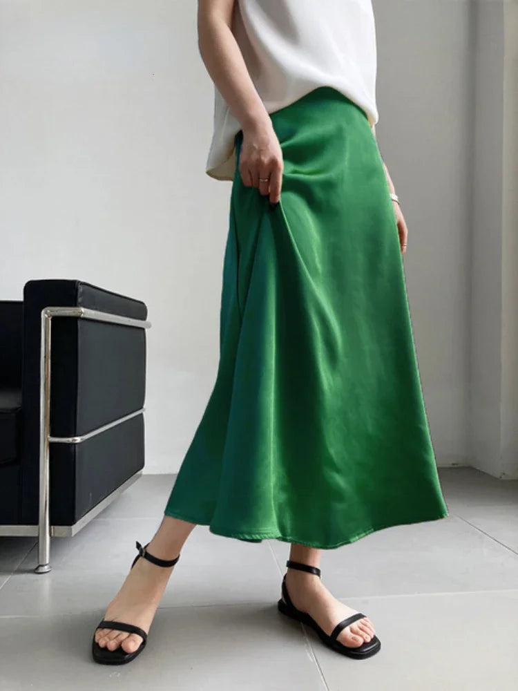 High-Waisted Satin A-Line Skirt - Elegant Spring/Summer 2025