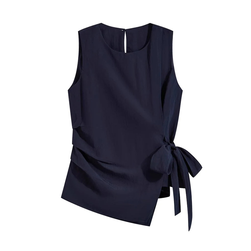Ele Casual Svel irt Women's Faionable Design Sensation Summer 2025 New Sle Indigo Color Irregular Hem Top