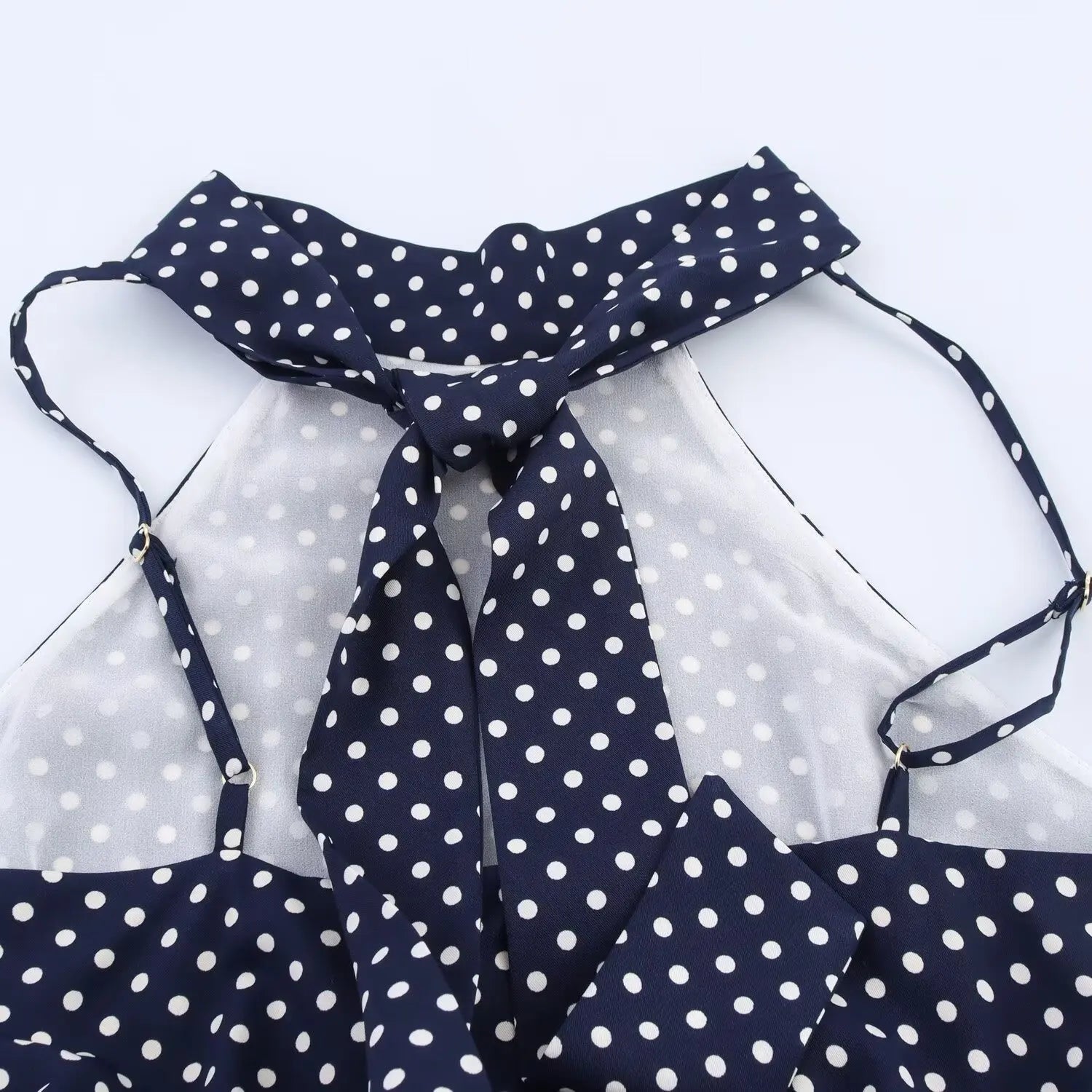 TRAF European and American style summer new fashion trend women's slim fit with belt polka dot halter neck midi dress