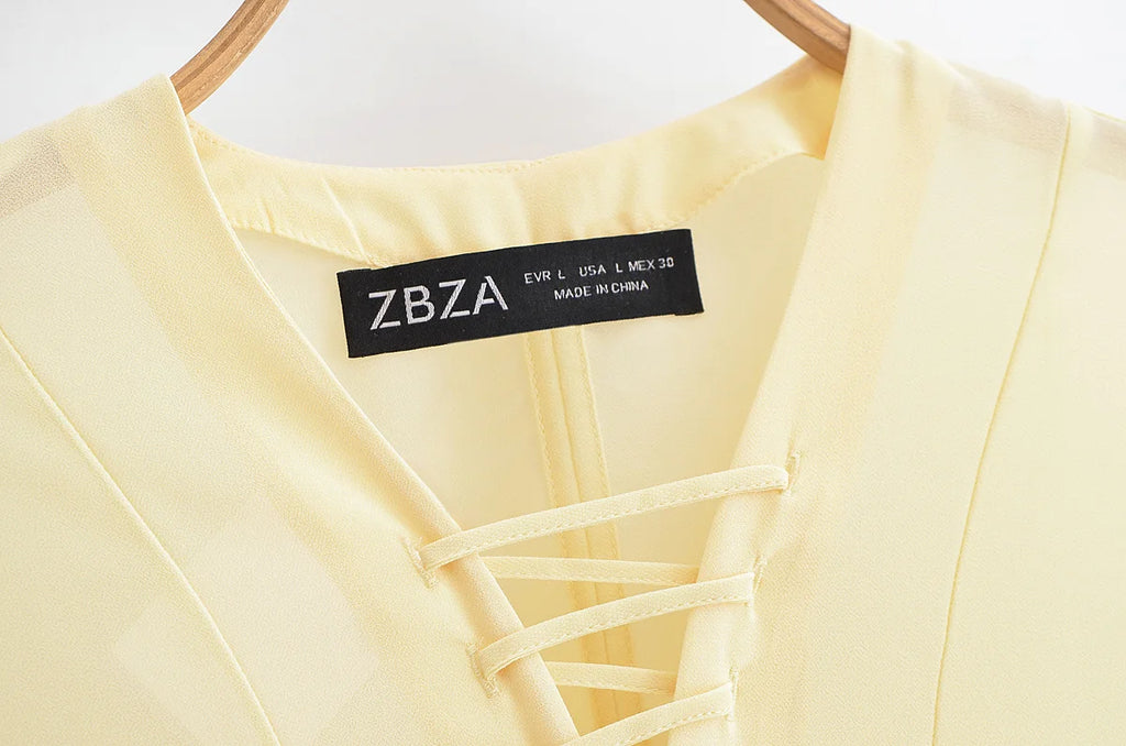TRAFZA Women's 2025 Summer Versatile V-neck Lace-up Decorative Chiffon Loose Shirt Female Thin Pullover Casual Long Sleeve Shirt