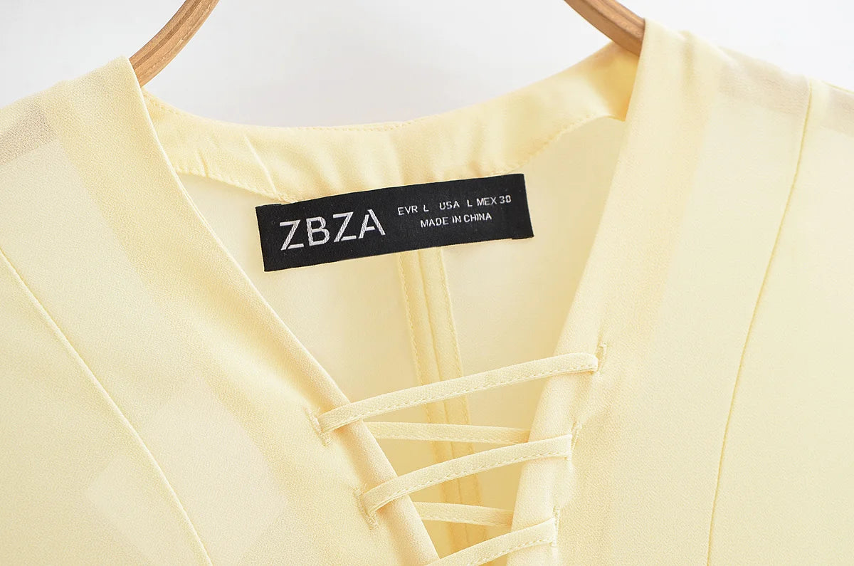TRAFZA Women's 2025 Summer Versatile V-neck Lace-up Decorative Chiffon Loose Shirt Female Thin Pullover Casual Long Sleeve Shirt