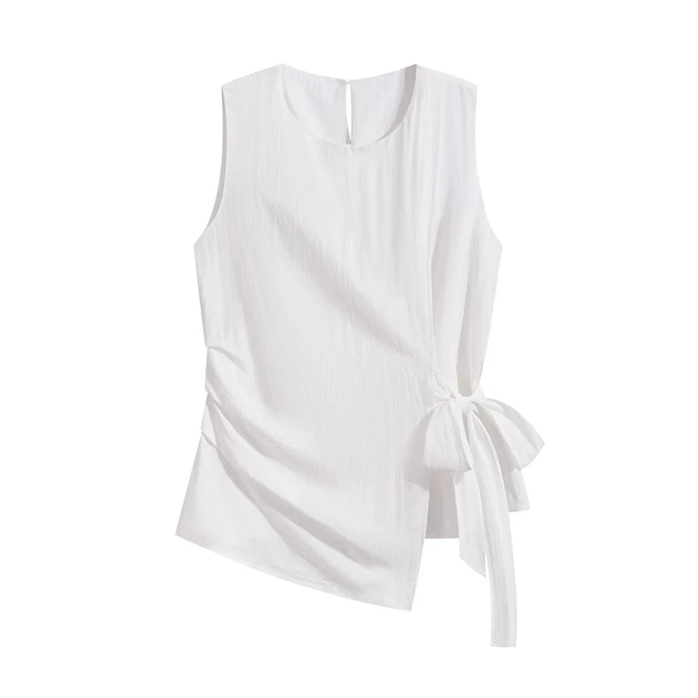 Ele Casual Svel irt Women's Faionable Design Sensation Summer 2025 New Sle Indigo Color Irregular Hem Top