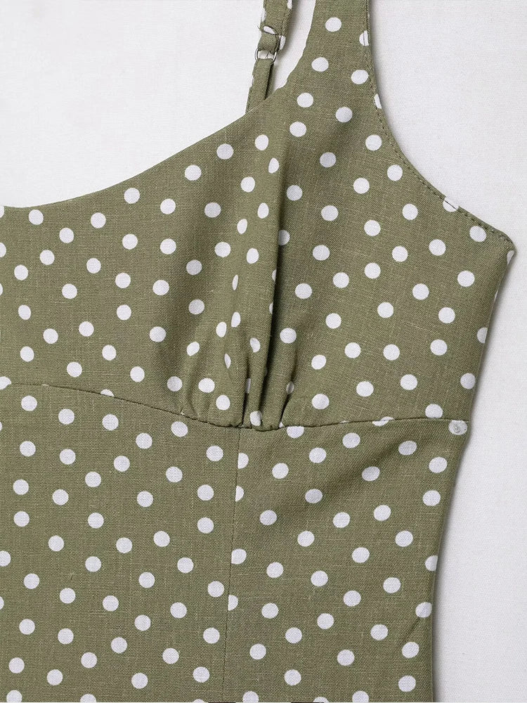 TRAF European and American style summer new fashion trend women's clothing linen polka dot round neck sling midi dress