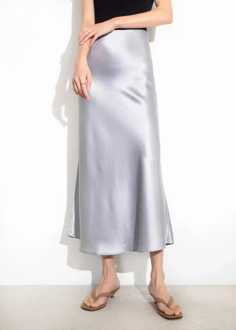 High-Waisted Satin A-Line Skirt - Elegant Spring/Summer 2025