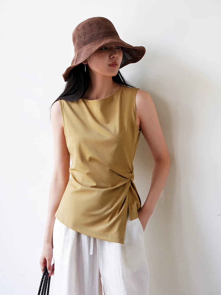 Ele Pm Silk No-Sve Top Women's Regular Fit Summer Faion Twist Knot Design Slimming Garment