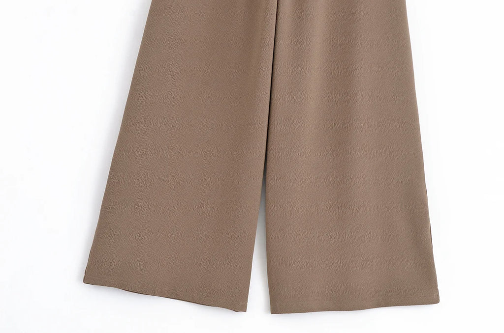 TRAF Simple Style Wide Leg Pants 2 Pieces Sets For Women Ruched Pin Vest Top Trousers Women's Suit 2025 New Casual Woman Outfits