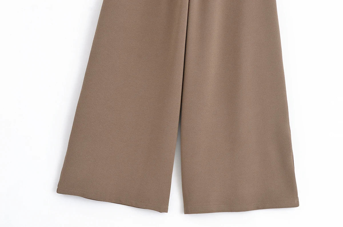 TRAF Simple Style Wide Leg Pants 2 Pieces Sets For Women Ruched Pin Vest Top Trousers Women's Suit 2025 New Casual Woman Outfits