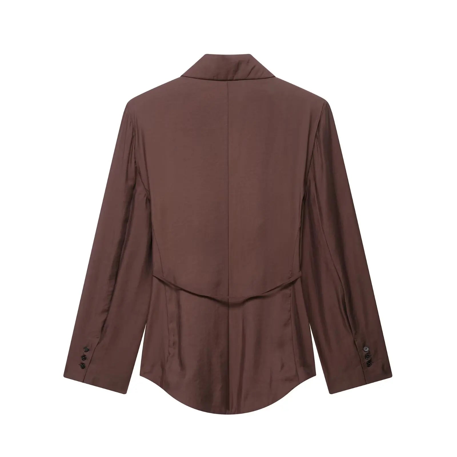 TRAFZA Female Summer Fashion Suits Brown Turn-Down Collar Long Sleeves Bow Lace-Up Single-Breasted Coat+High Waist Zipper Shorts