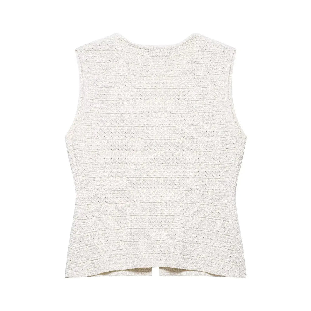 TRAFZA Women's Casual Slim Sets Solid Sleeveless Single-Breasted Vest Top+High Waist Mini Skirt Female Fashion Skirt Suit