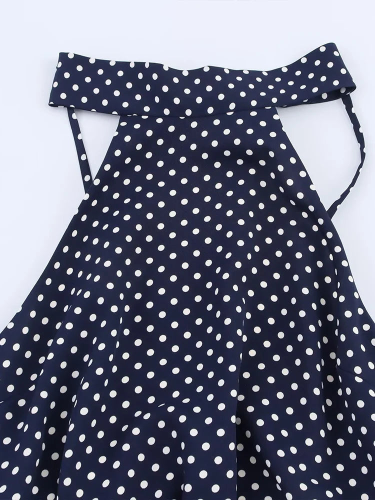 TRAF European and American style summer new fashion trend women's slim fit with belt polka dot halter neck midi dress