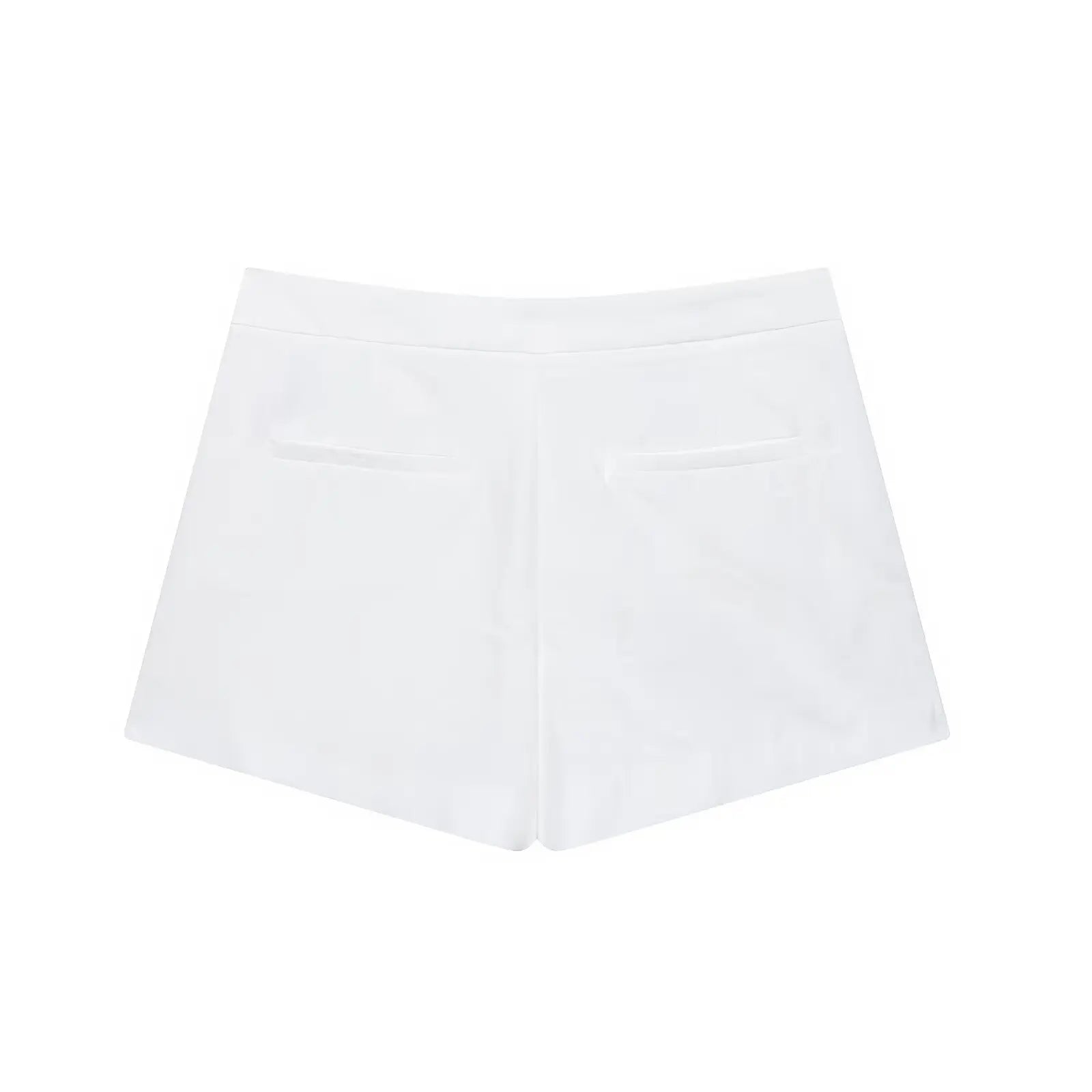 TRAFZA Women's Solid Square Collar Single Breasted Sleeveless Short Top+High Waist Zipper Side Pocket Shorts Female Slim Suits