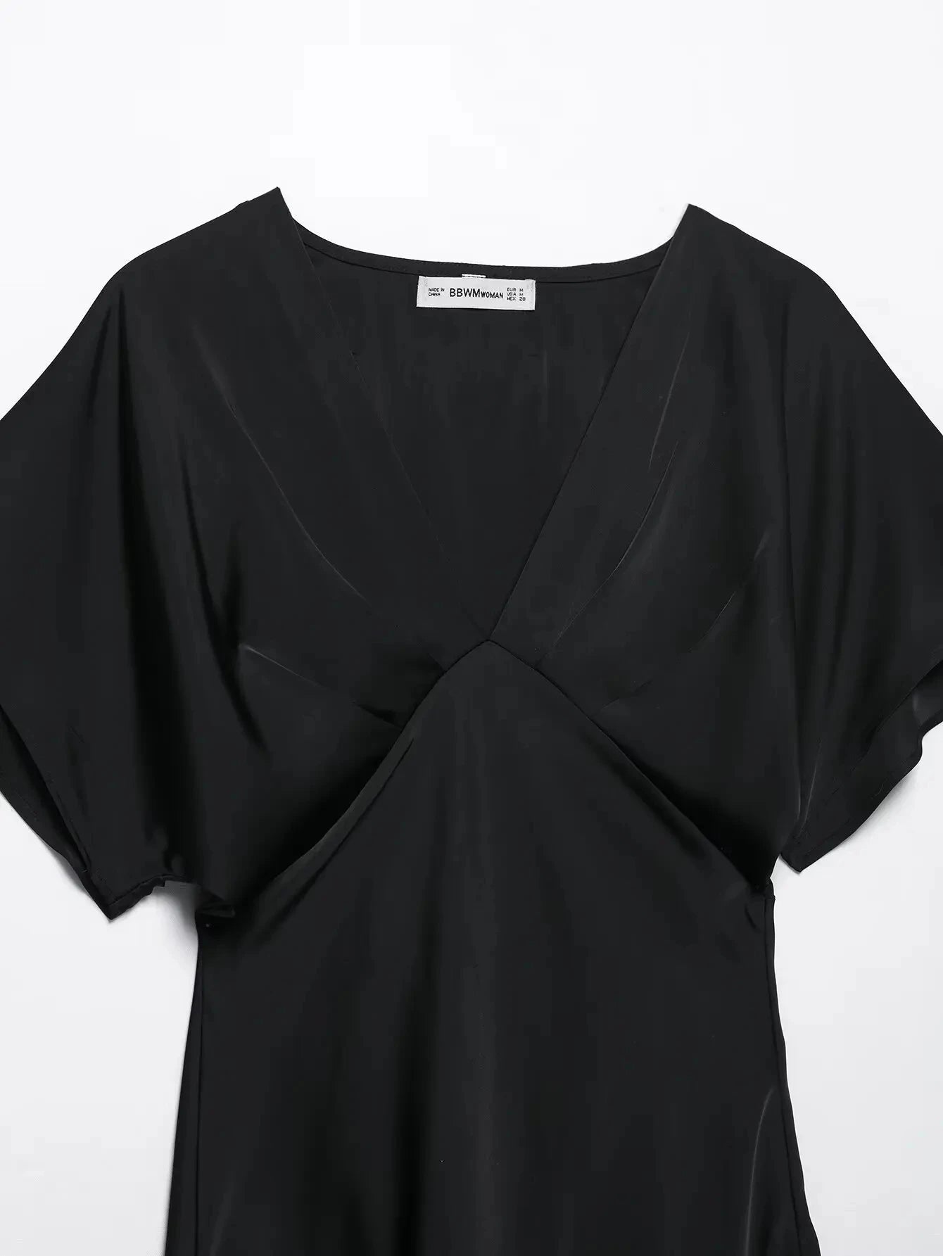TRAFZA Summer Causal Silk Satin Texture Dresses For Women Pleated Short Sleeves Vintage V-neck Summer Pajama Style Midi Dresses