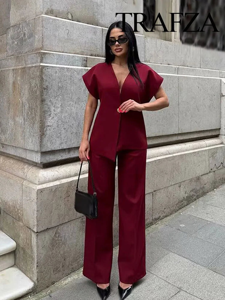 Chic V-Neck Vest &amp; Pant Set - Summer 2025 Glam