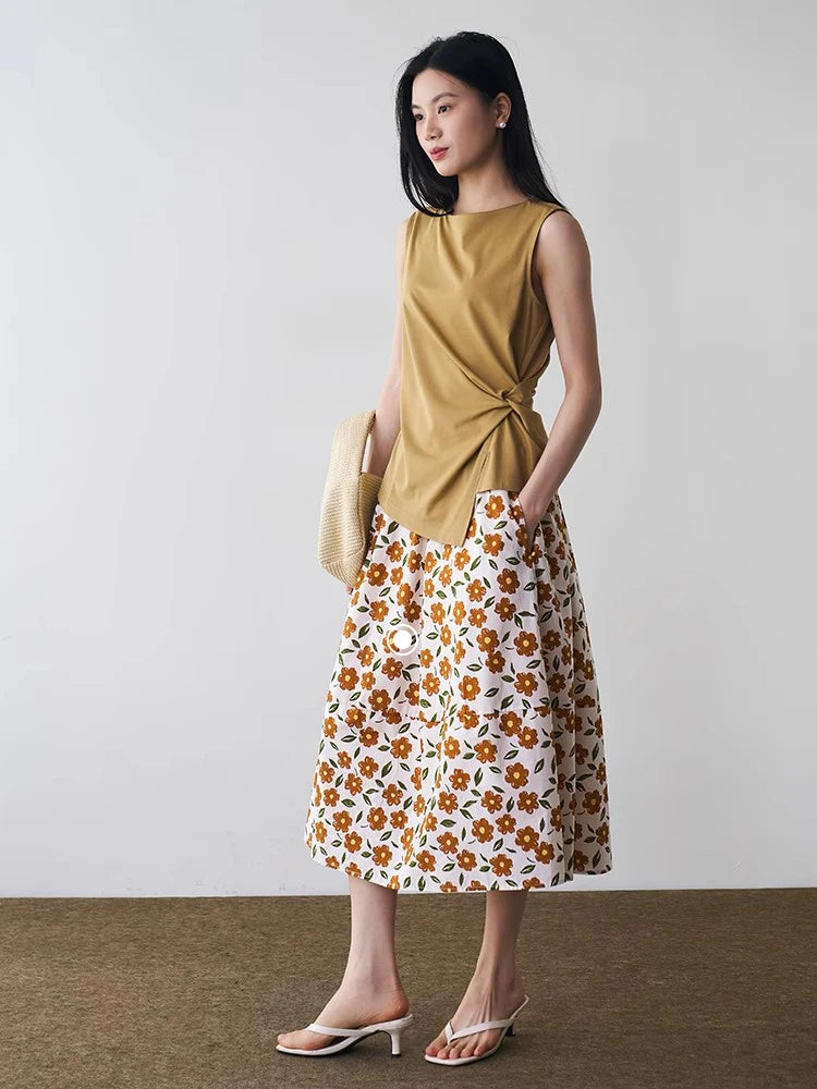 Ele Pm Silk No-Sve Top Women's Regular Fit Summer Faion Twist Knot Design Slimming Garment