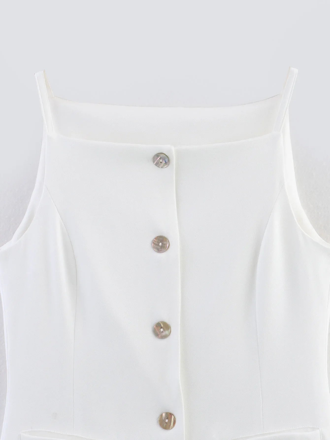 Spring 2025 New Arrival White Strapless Midi Vest Short Tank Top Fashionable Elegant Color Block Polyester Blend Women's Vest