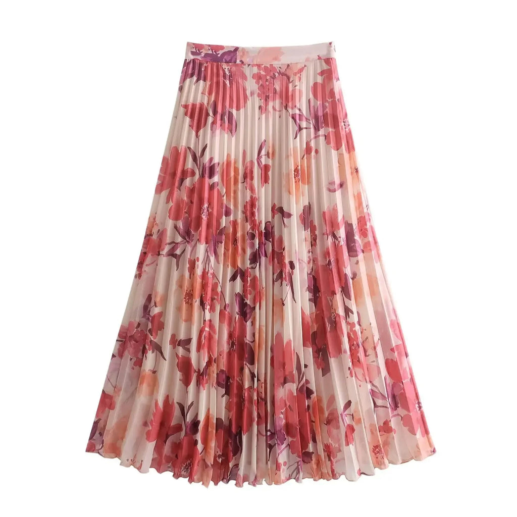 2024 Spring Casual New Arrival European Style Draped Printing Women's Shirt+A-Line Skirt Set Fashionable Female Suit