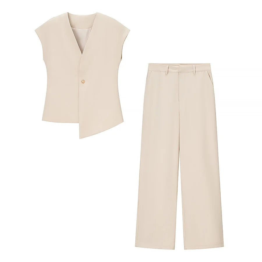 Chic V-Neck Vest &amp; Pant Set - Summer 2025 Glam