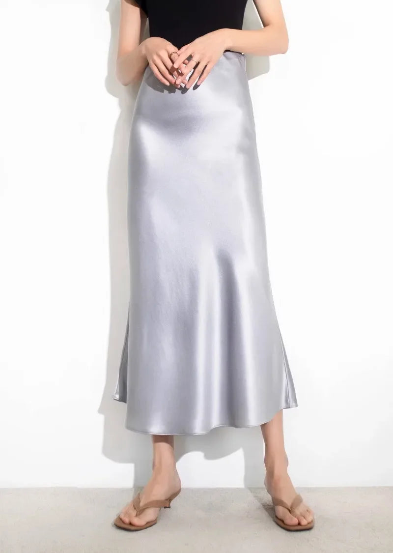 High-Waisted Satin A-Line Skirt - Elegant Spring/Summer 2025