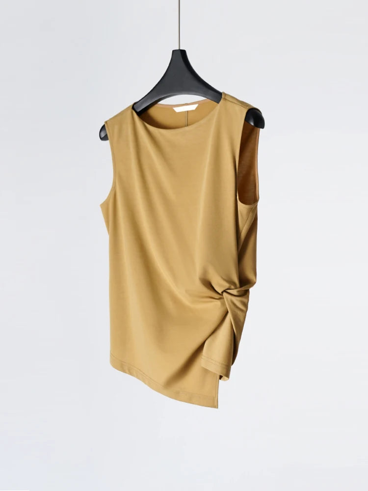 Ele Pm Silk No-Sve Top Women's Regular Fit Summer Faion Twist Knot Design Slimming Garment