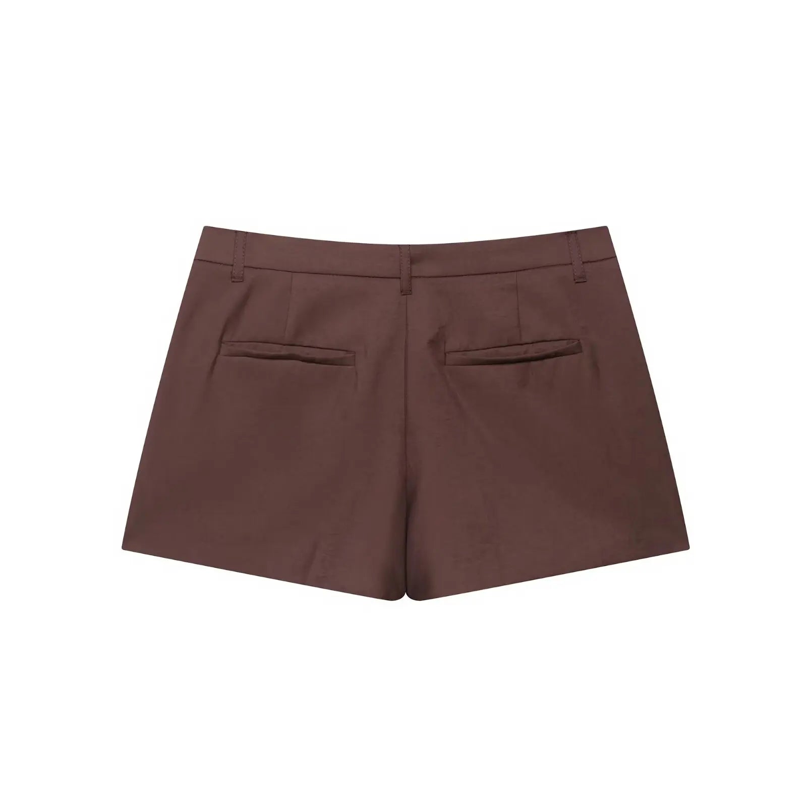 TRAFZA Female Summer Fashion Suits Brown Turn-Down Collar Long Sleeves Bow Lace-Up Single-Breasted Coat+High Waist Zipper Shorts