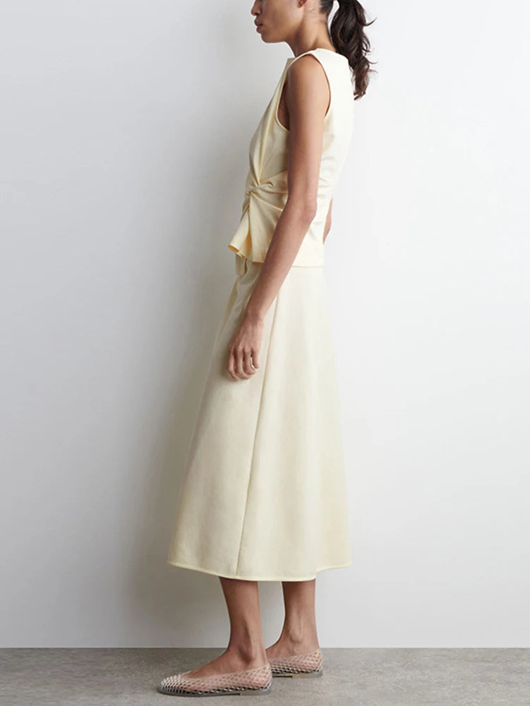 Z 2025 Summer Faion Women's Vest And Skirt Set round Ne ort Sve Boat Ne f-length Polyester Fiber Ensemble