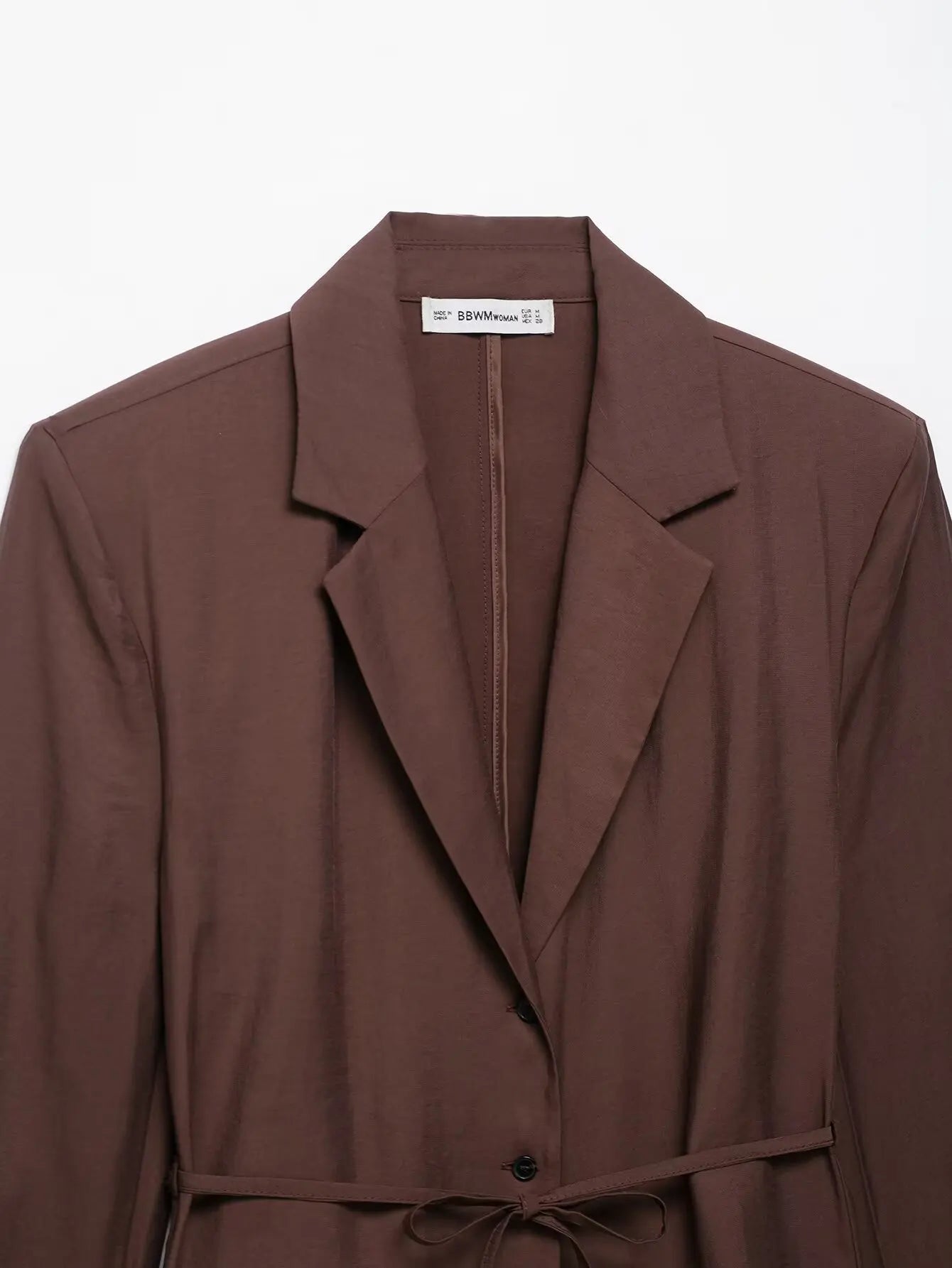 TRAFZA Female Summer Fashion Suits Brown Turn-Down Collar Long Sleeves Bow Lace-Up Single-Breasted Coat+High Waist Zipper Shorts