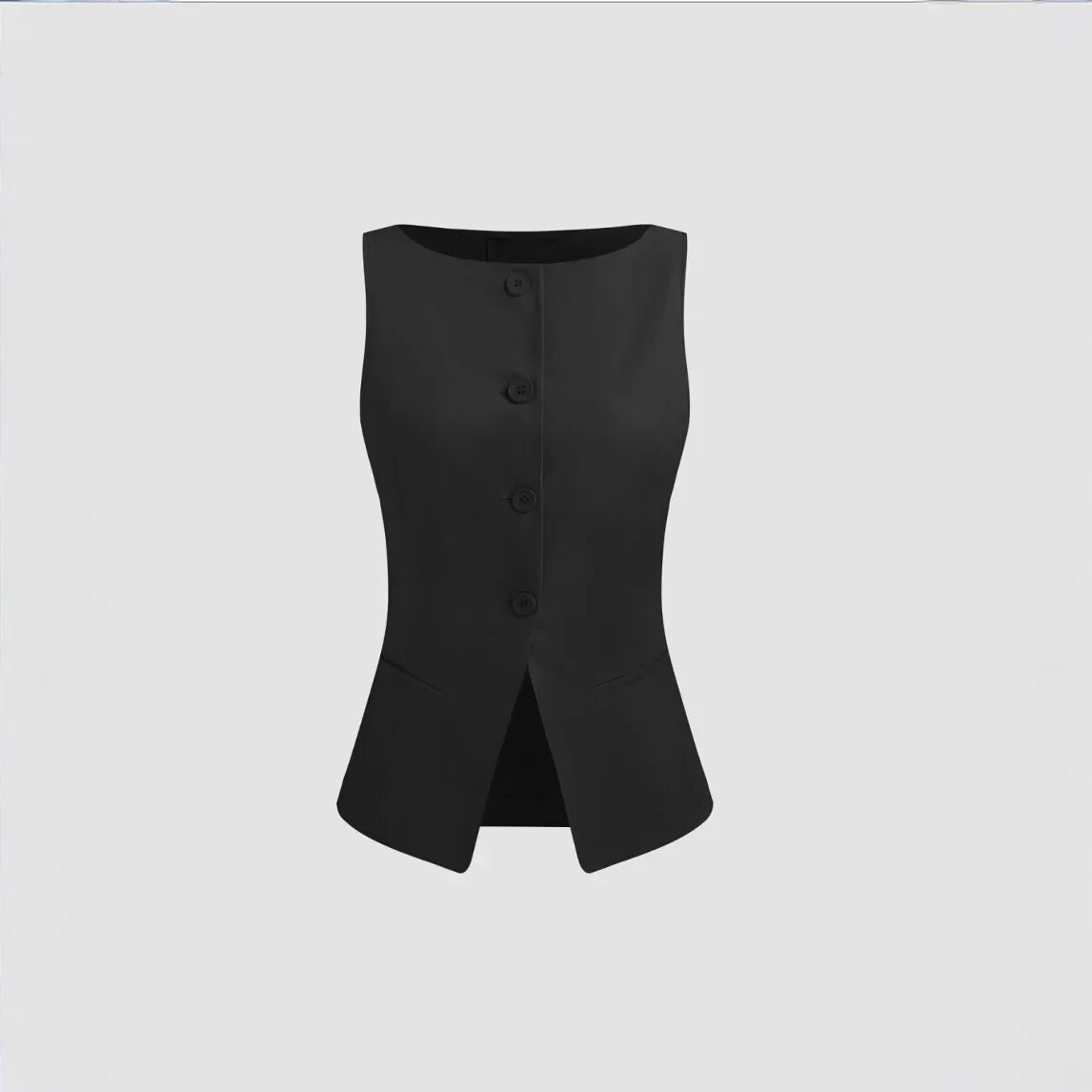 Fashionable Slim Fit Solid Color Commuter Vest for Women Comfortable Polyester Fiber Crew Neck Design Chinese Brand