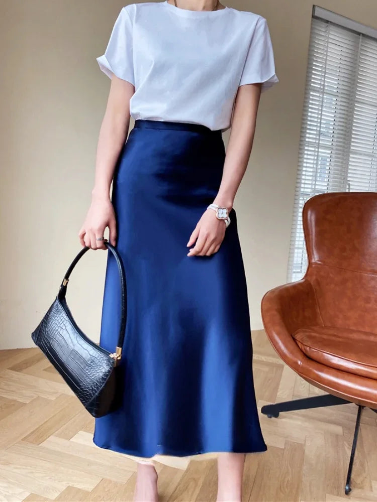 High-Waisted Satin A-Line Skirt - Elegant Spring/Summer 2025