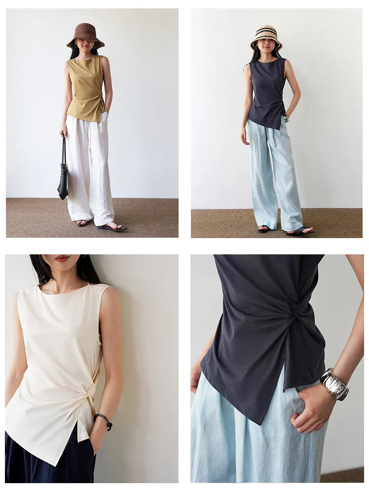 Ele Pm Silk No-Sve Top Women's Regular Fit Summer Faion Twist Knot Design Slimming Garment
