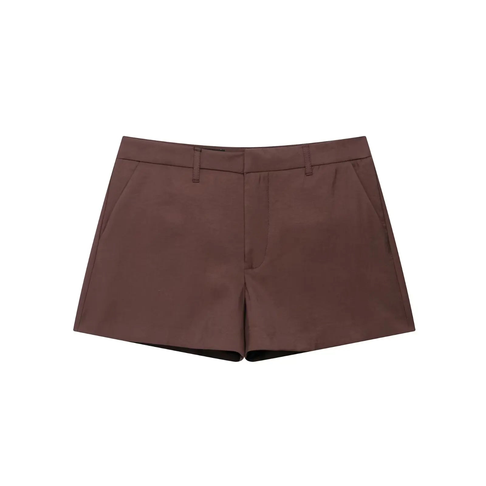 TRAFZA Female Summer Fashion Suits Brown Turn-Down Collar Long Sleeves Bow Lace-Up Single-Breasted Coat+High Waist Zipper Shorts