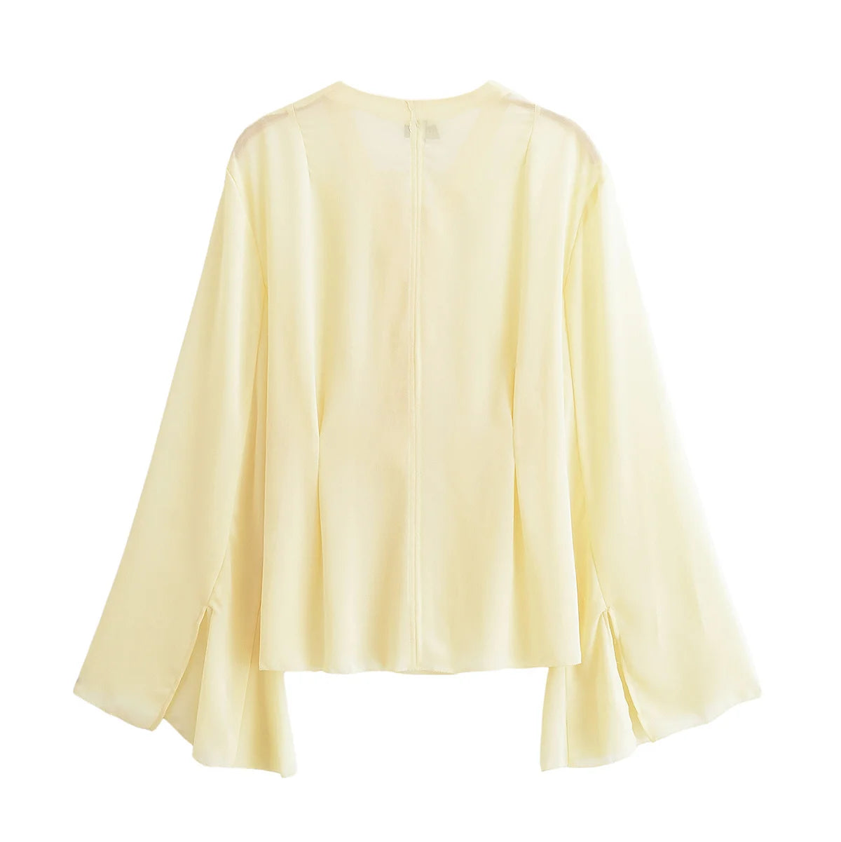 TRAFZA Women's 2025 Summer Versatile V-neck Lace-up Decorative Chiffon Loose Shirt Female Thin Pullover Casual Long Sleeve Shirt